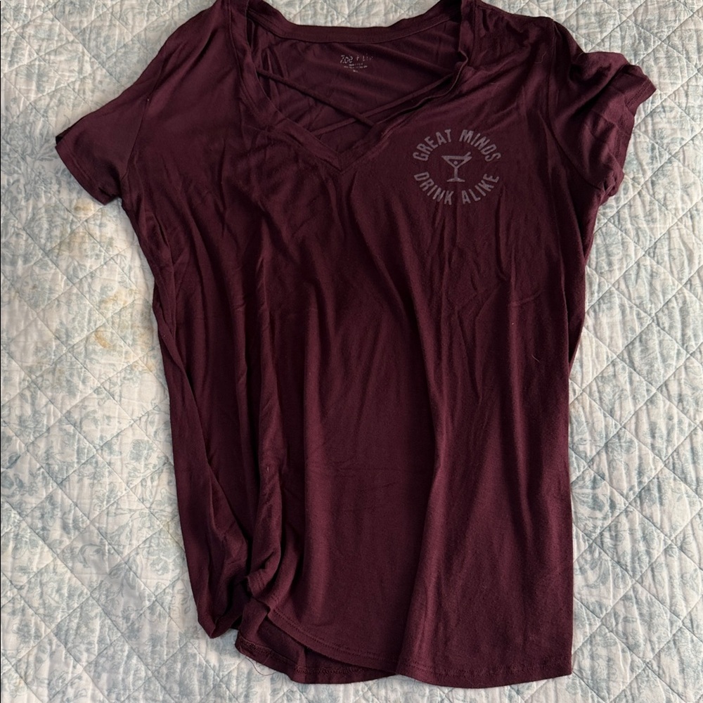 Zoe + Liv Burgundy 'Great Minds Drink Alike' Tee
